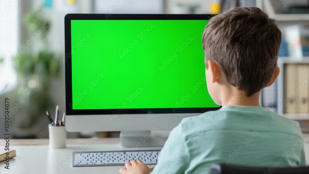 Focused Learning: A young child gazes intently at a computer screen ...