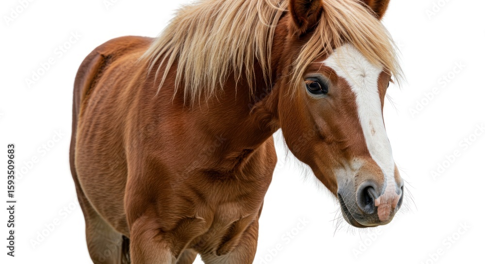 Obraz premium Majestic chestnut horse with blond mane, portrait on pristine white backdrop showcase
