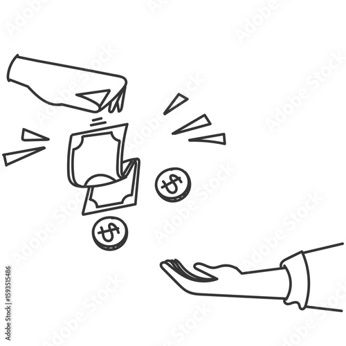 drawing sketch hand giving money to other hand illustration