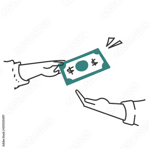 drawing sketch hand giving money to other hand illustration