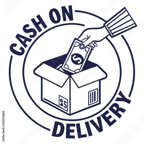 Cash On Delivery Payment Method Hand Putting Money in Box Vector