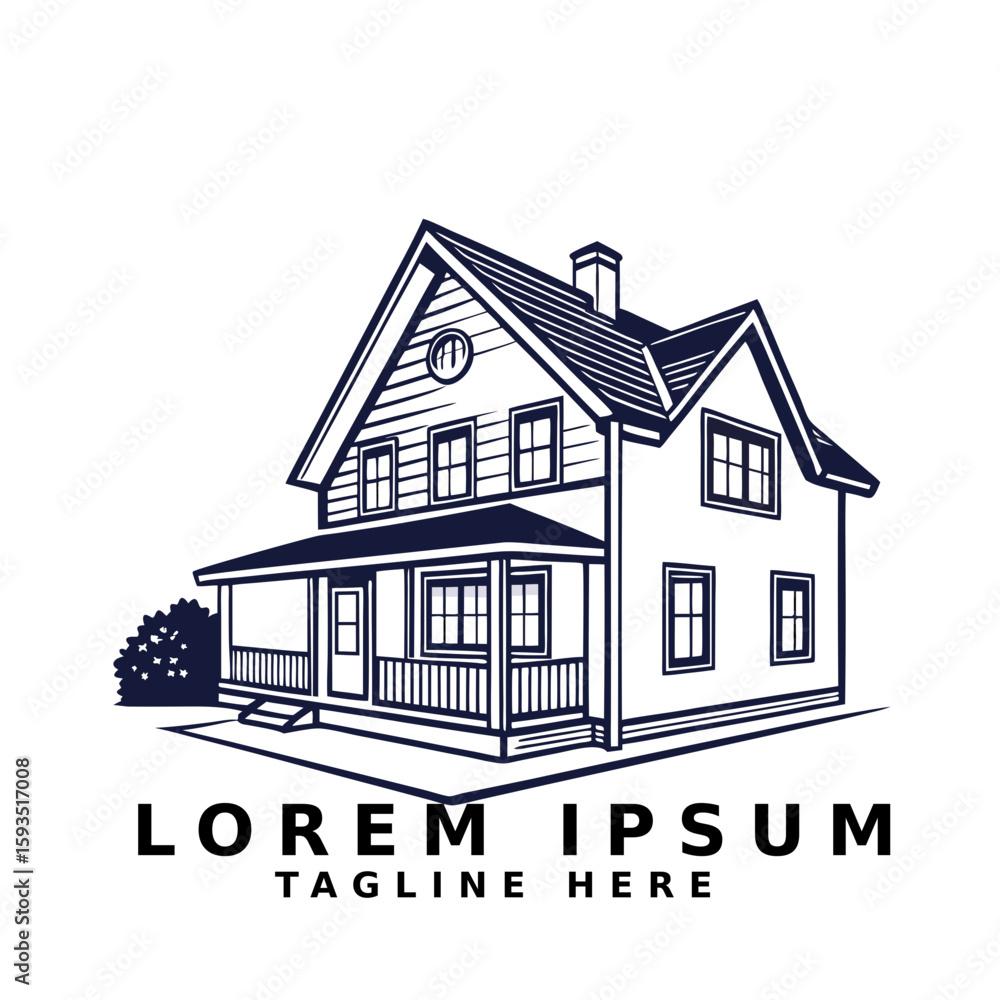 Fototapeta premium Classic American House with Porch Architectural Vector