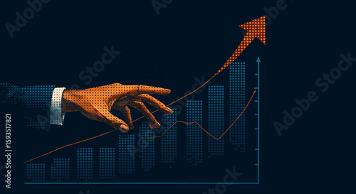 Illustration of stock market chart with hand, demonstrating financial growth