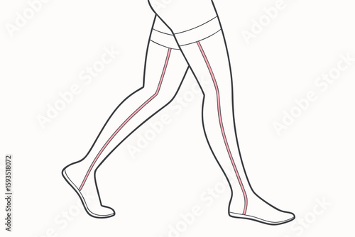 Minimalist line art of woman's legs in stockings walking