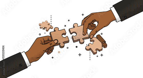 Diversity team putting puzzle pieces together for cooperation and collaboration