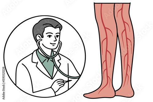 Doctor examines patient legs with visible veins arteries