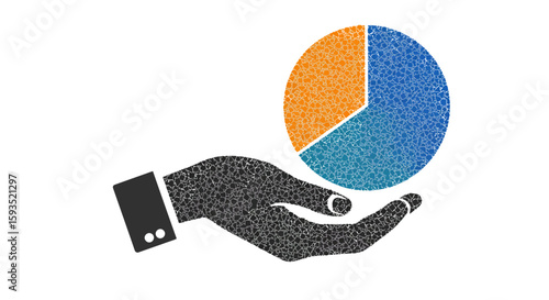 Analysis and presentation of pie chart data displayed on hand concept