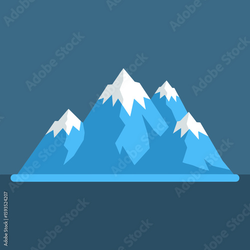 Stylized mountain range with snow-capped peaks against a dark blue background.