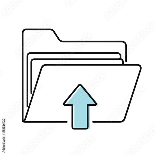 Stylized folder with upload arrow symbolizing digital file transfer  
