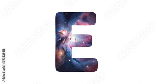 Vector letter e space galaxy illustration for educational resources and creative design projects one hundred char