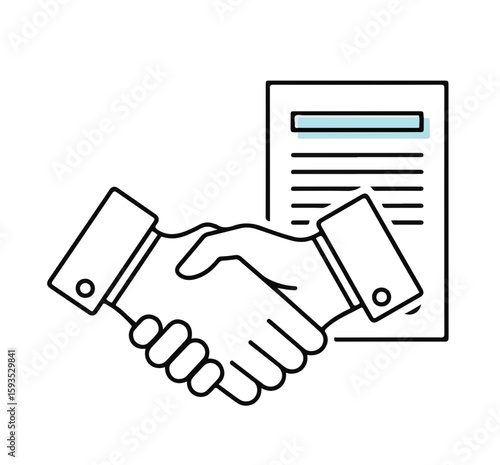 Hands shaking over agreement document representing Business and Finance  
