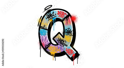 Vector graffiti style letter q artwork urban art spray paint design colorful alphabet street art font uppercase q