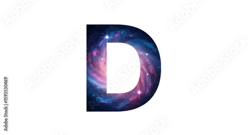 Vector letter d galaxy space nebula cosmic alphabet typography design decorative initial astronomy illustration