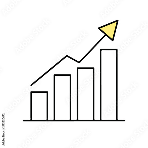 Growth chart with increasing bars and upward arrow in yellow  