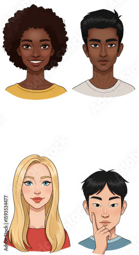 Image of ethnically diverse and smiling people. Lively business people