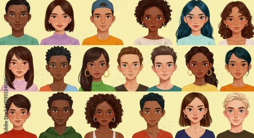 Image of ethnically diverse and smiling people. Lively business people