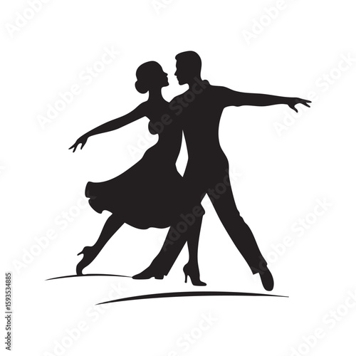 Elegant couple dancing silhouette isolated on white background
