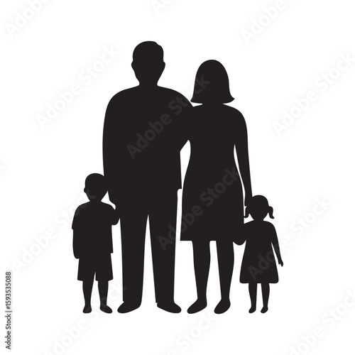 Family silhouette with two children isolated on white background silhouette
