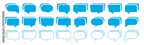 Set of speech bubble design. Blue speech bubble collection. Different Speech bubbles for talk, dialogue, decoration. Vector illustration