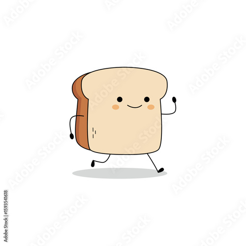 Cute bread slice cartoon character running doodle