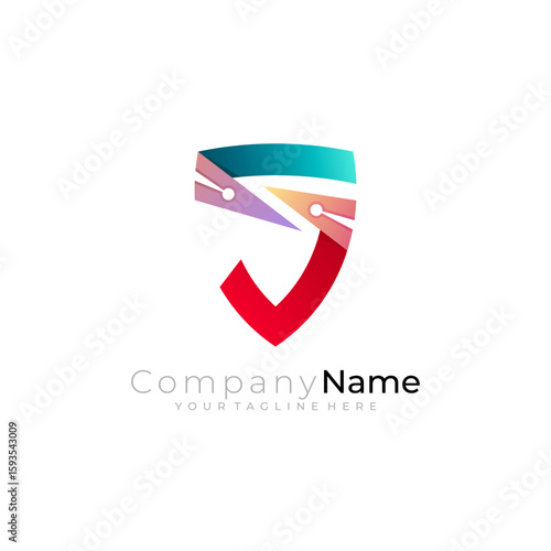 Shield logo and letter S design combination, technology