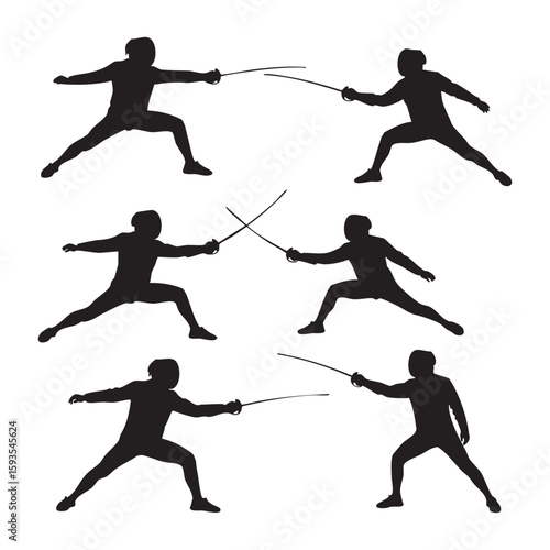 Fencing duel silhouette isolated on white background