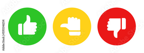 Like, dislike, neutral, thumbs up, thumbs middle, thumbs down hand gestures, Rating and feedback satisfied, unsatisfied, neutral survey icons set, vector illustration.