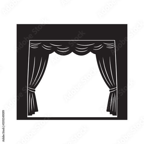 Elegant stage curtains silhouette isolated on white background