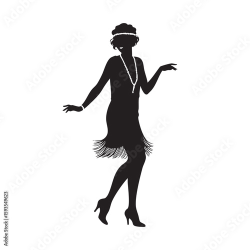Flapper dancer silhouette isolated on white background