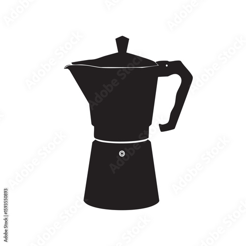 Black silhouette of a moka pot coffee maker isolated on white background silhouette