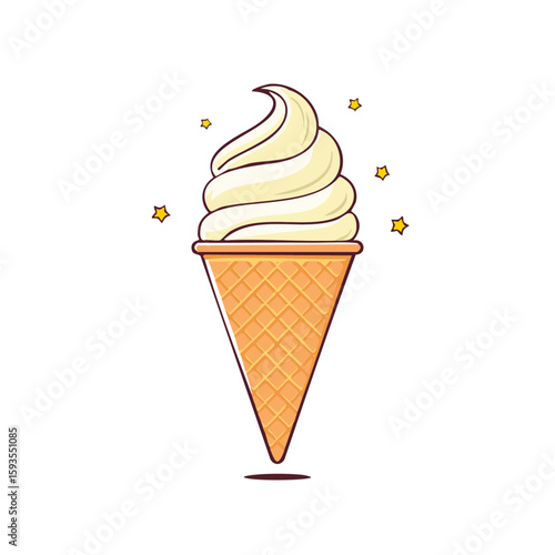 Delicious vanilla softserve ice cream cone perfect for summer dessert concepts, food blogs, ice cream shop promotions, and advertising materials.
