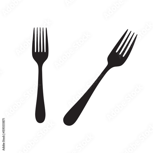 Two black forks silhouette isolated on white background