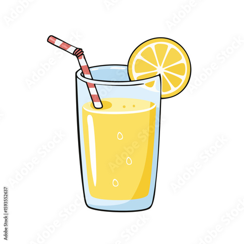 Refreshing lemonade in a glass with a straw and lemon slice, perfect for summer drink menus, beverage ads, and food blogs.