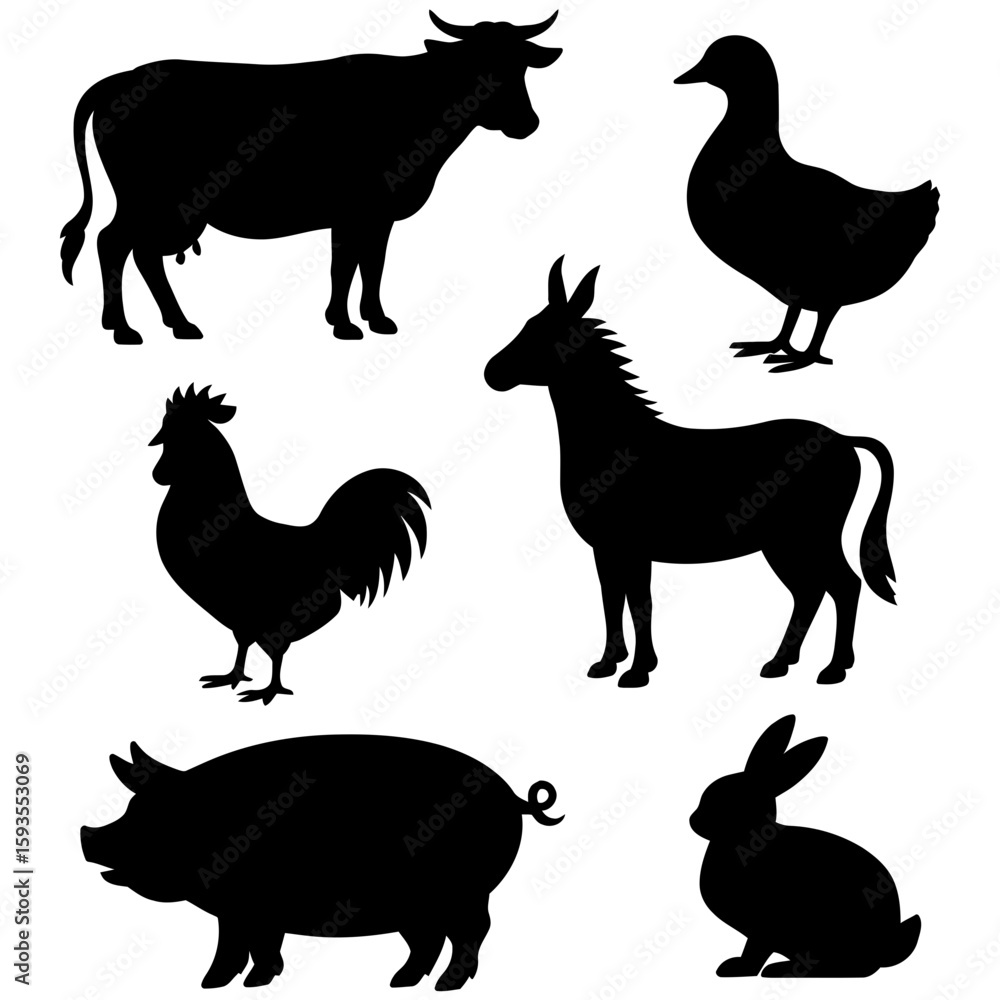Fototapeta premium Silhouettes of farm animals