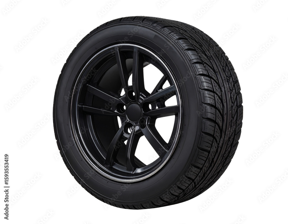 Obraz premium Tilted 3D Tire Leaning Against Wall Surface, Dynamic Perspective, Isolated