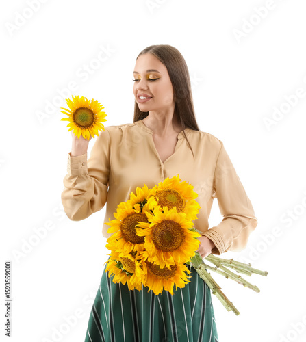 Young happy woman with bouq...