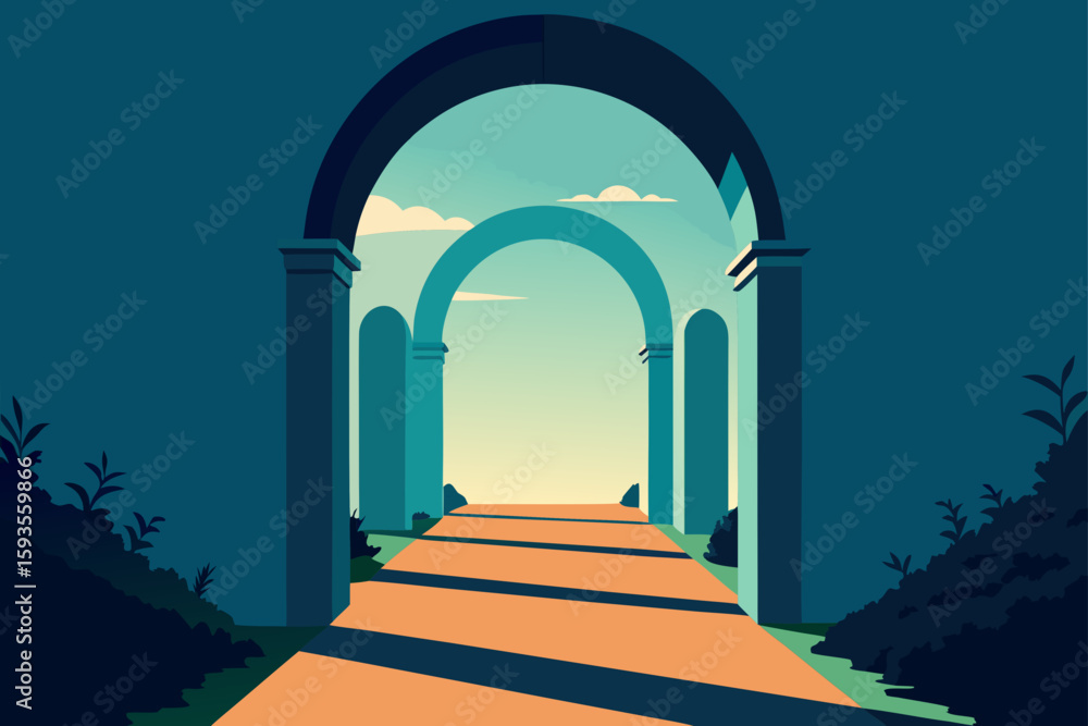 Fototapeta premium Serene archway leading to a bright horizon