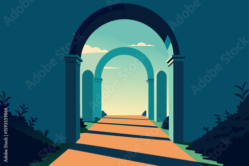 Serene archway leading to a bright horizon