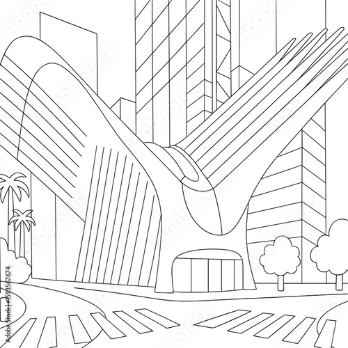 Coloring page of miami florida architecture art design line drawing