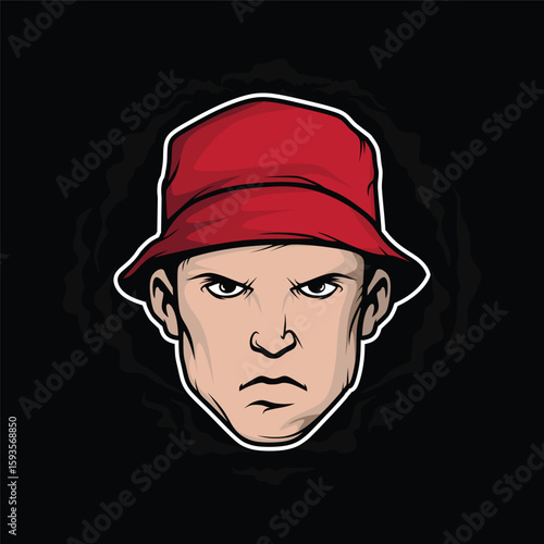ultras hooligan with red bucket hat