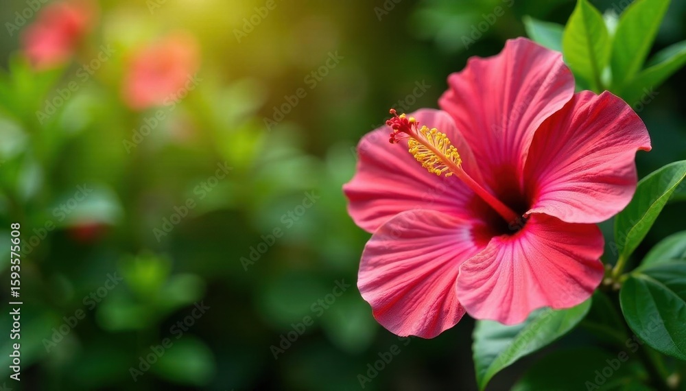 Fototapeta premium Close-up, multi-colored hibiscus in garden setting, Hawaii, bloom