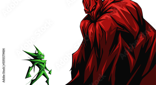 Cartoon Confrontation: Green Hero vs. Red Villain