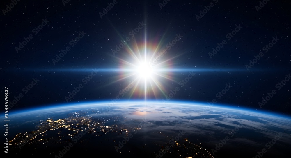 Obraz premium Majestic Sunrise Over Earth A Captivating View from Space - Illuminate Your Projects