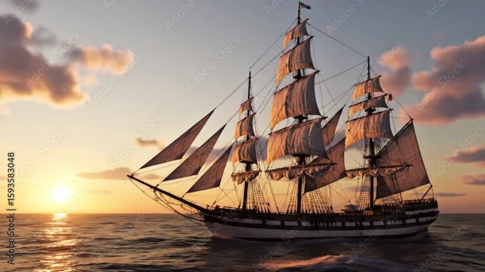 Old Sailing Ship at Sunset on Calm Sea
Old Sailing Ship at Sunset on Calm Sea