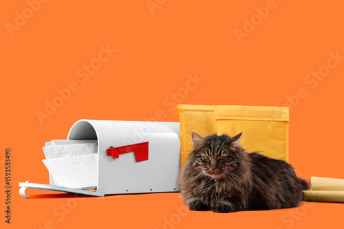 Cute cat, mailbox, letters ...