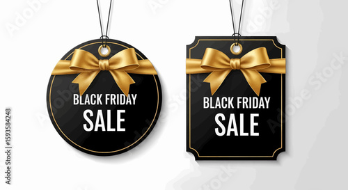 Elegant Black Friday Deals Round & Rectangular Hang Tags with Golden Ribbon