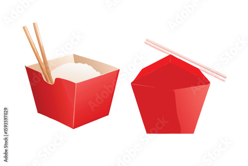 Photorealistic Takeaway Food Box Vector Mockup. Blank Asian Noodle Container for Branding