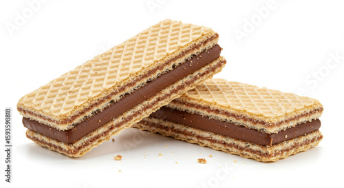 Chocolate-Filled Wafer Biscuit Isolated on White Background – Crisp and Creamy Snack	
