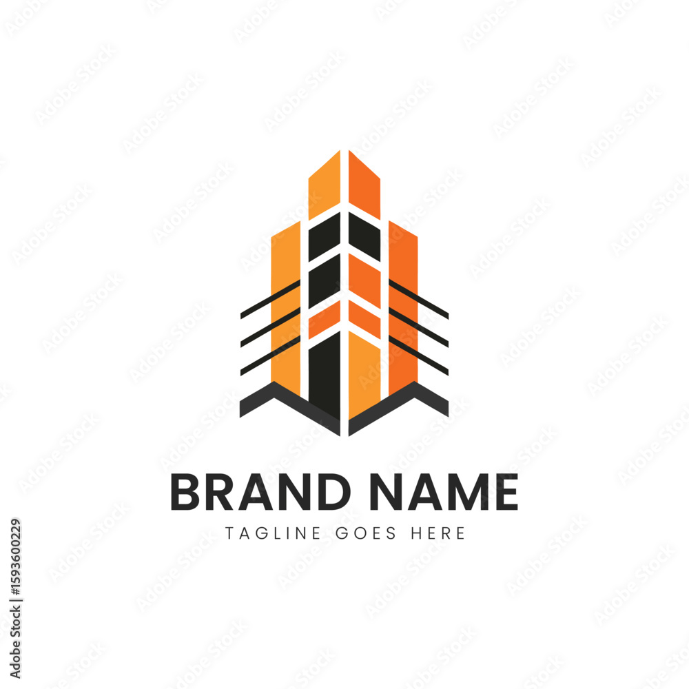 Modern logo featuring geometric shapes in orange and black, symbolizing growth and strength, ideal for a real estate or construction business. Modern logo featuring geometric shapes in orange and black, symbolizing growth and strength, ideal for a real estate or construction business.