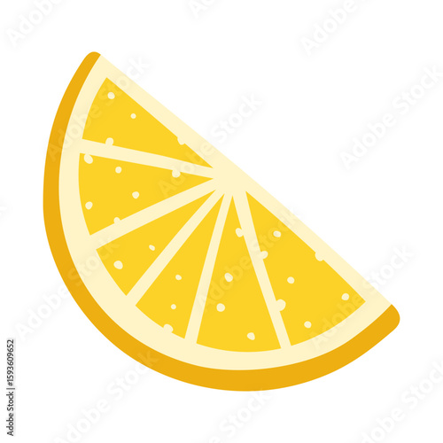 Lemon slice citrus cartoon illustration. Piece ripe lemon doodle abstract childish hand drawn logo fruit. Sign citrus citron art. Simple stylized graphic art for kids, sticker, card, poster, cover